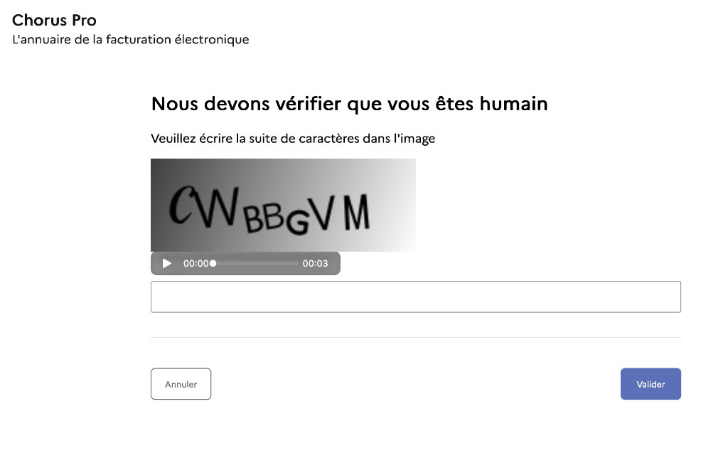site chorus pro :verification par code